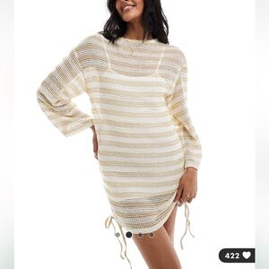 ASOS Cream and Tan Striped Swim Coverup
